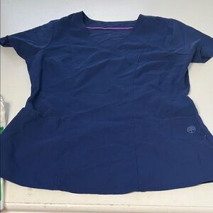 Purple Label Medium Navy Blue Short Sleeve V Neck Double Pocket Scrub Top